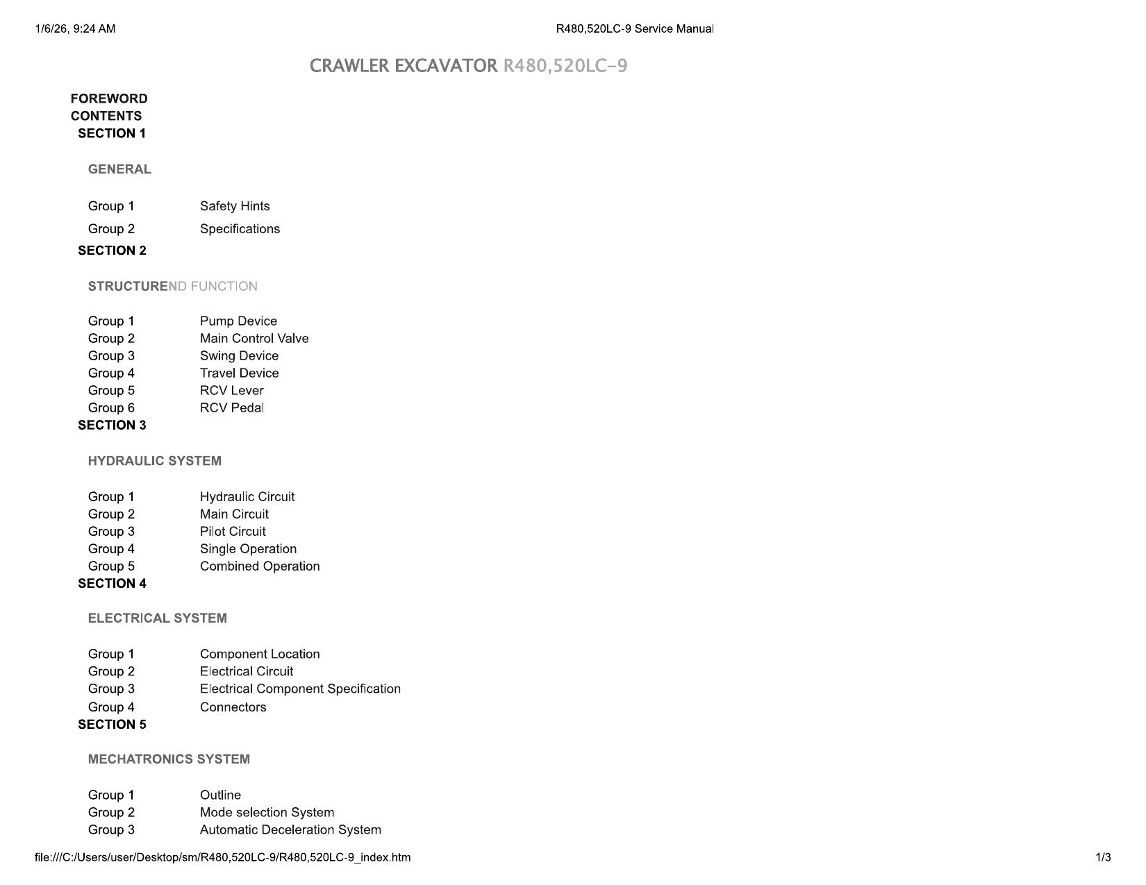 R480LC-9 R520LC-9 Service Manual